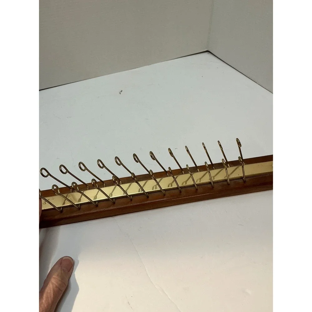 Vintage Tie Rack Wood Brass 24‎ Hook Wall Mount Belt Organizer Brown